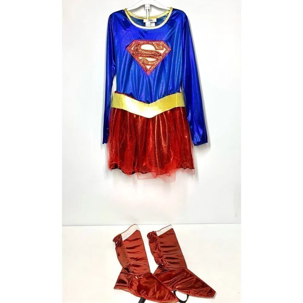 Superman Supergirl Kids Costume Dress Boots Halloween Girls Size Medium 7-8